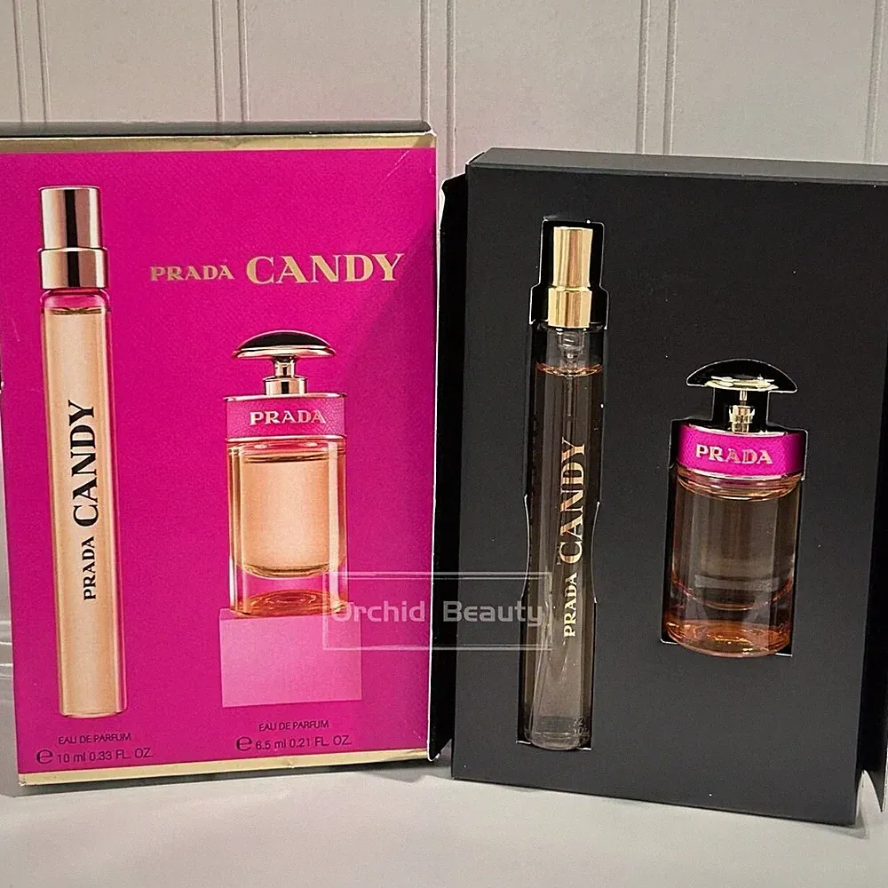 New PRADA CANDY 2PC Gift Set EDP perfume MINI Duo spray 0.33oz + splash 0.21oz